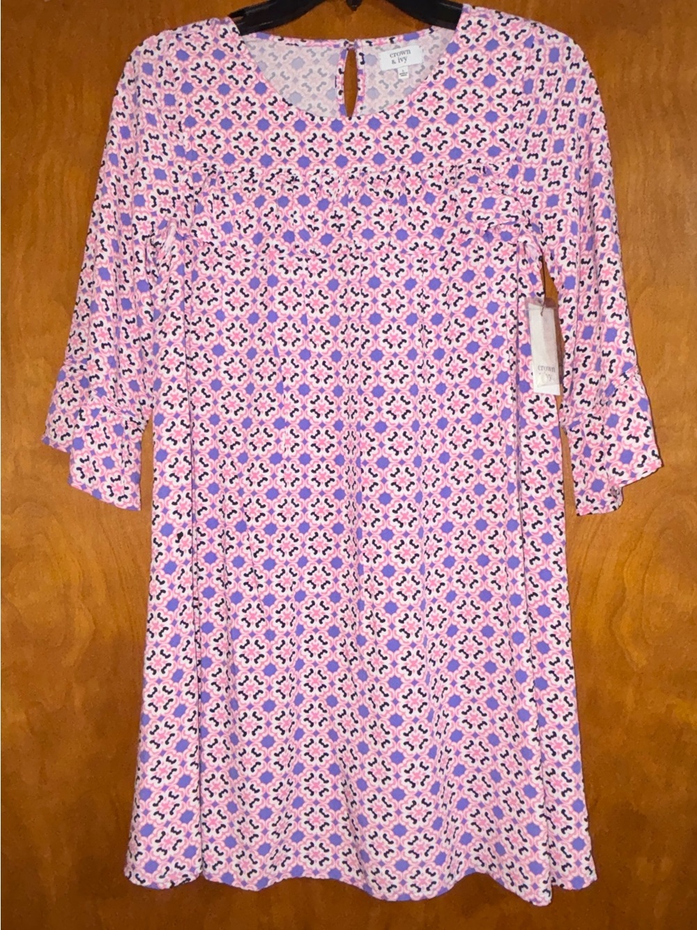 crown & ivy Pink and Purple Printed A-Line Dress NWT Sz L